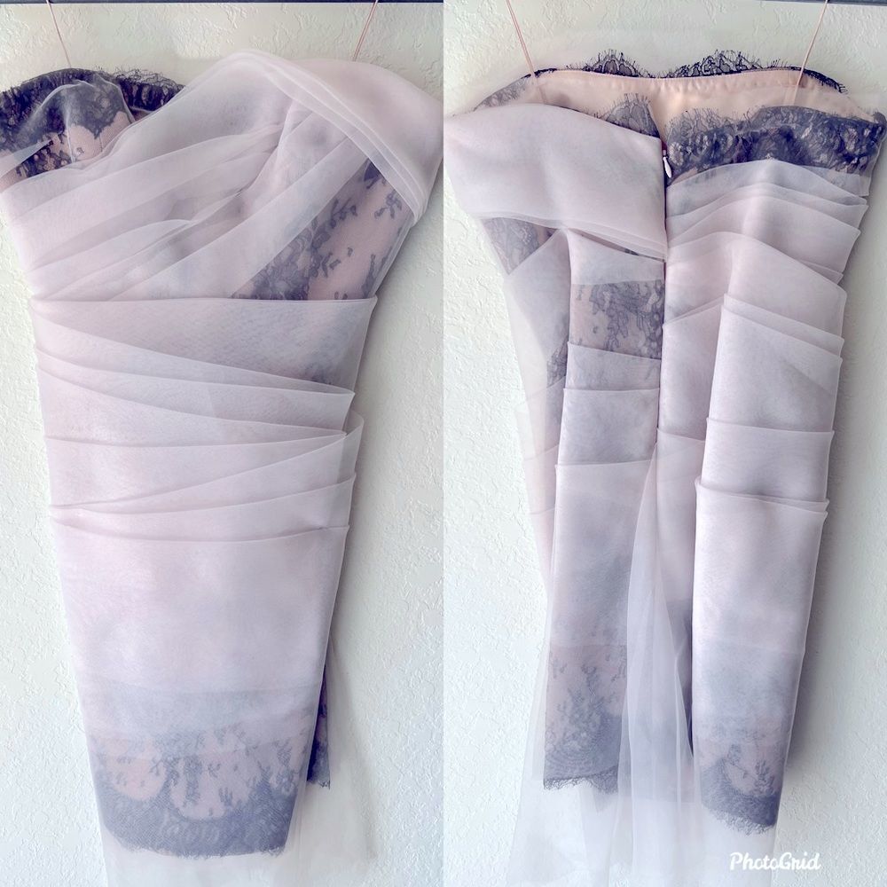 Marchesa Silk Lace Strapless Dress Pale Pink 6 - Picture 5 of 7